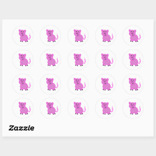 Sticker Rond Le Cochon Rose Mignon à Longue Queue