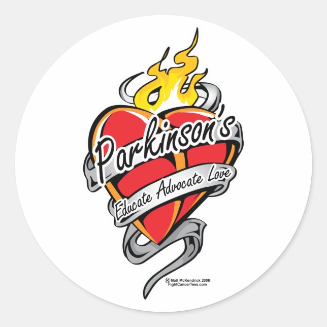 Sticker Rond Le coeur de tatouage de Parkinson (Devant)