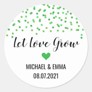 Sticker Rond Le Coeur vert Confetti laisse grandir l'amour