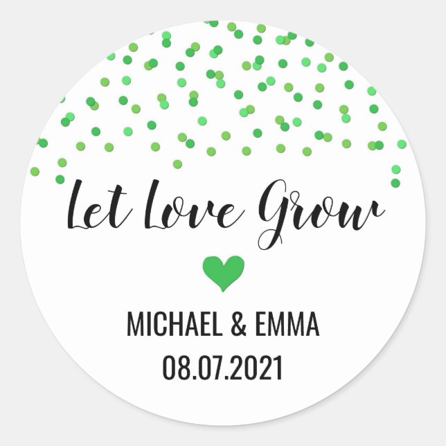 Sticker Rond Le Coeur vert Confetti laisse grandir l'amour (Devant)