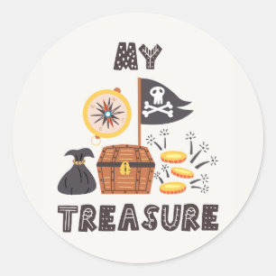 Sticker Rond Le coffre au trésor du pirate