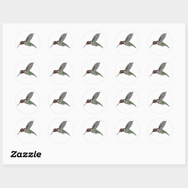 Sticker Rond Le colibri d'Anna en vol (Feuille)