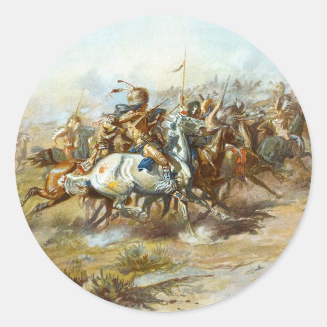 Sticker Rond Le combat de la custer par Charles Marion Russell (Devant)