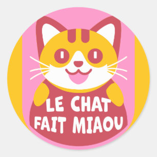 Sticker Rond Le Conversation Fait Miaou Cute French Orange Tabb