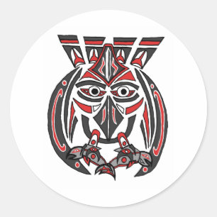 Sticker Rond Le Corbeau haïda et le Saumon