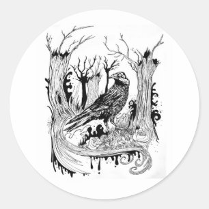 Sticker Rond Le Corbeau noir