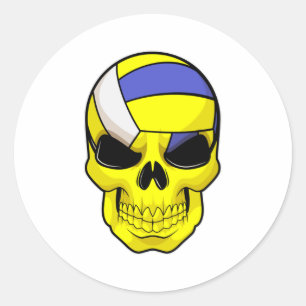 Sticker Rond Le crâne comme joueur de volleyball avec volleybal