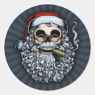Sticker Rond Le crâne de Père Noël Smokin