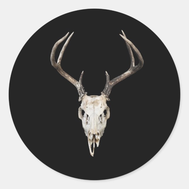 Sticker Rond Le crâne des cerfs sur le Arrière - plan noir (Devant)
