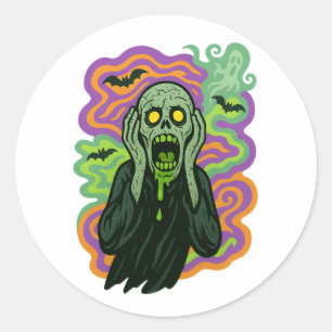Sticker Rond Le cri - Dessin Zombie