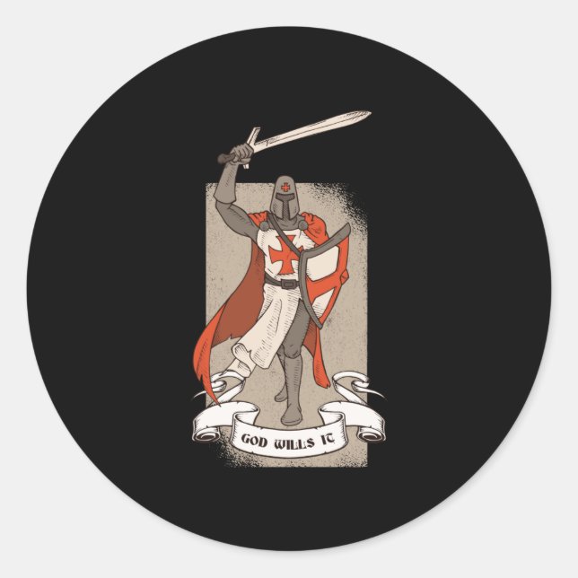 Sticker Rond Le Croiseur Khight Templar Warriar De Dieu (Devant)