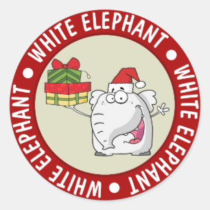 Sticker Rond Le dessin de l'éléphant blanc Santa Hat
