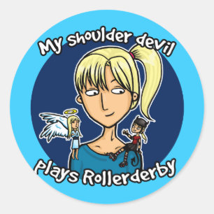 Sticker Rond Le diable d'épaule joue rollerderby