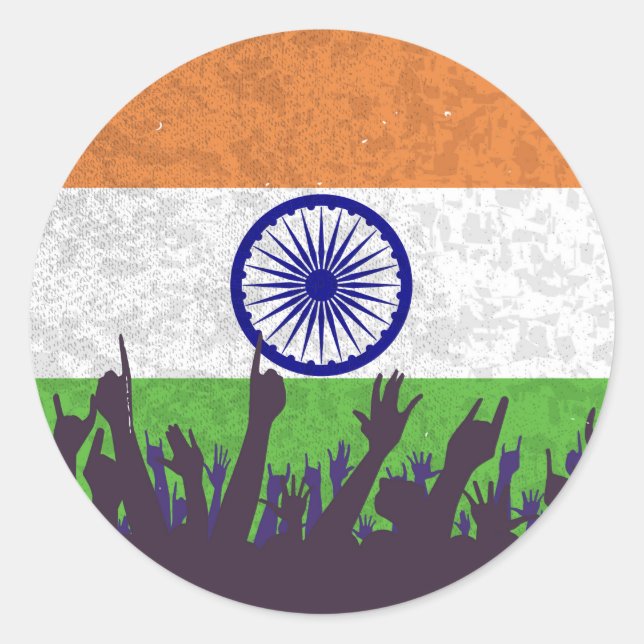 Sticker Rond Le drapeau indien avec l'audience (Devant)