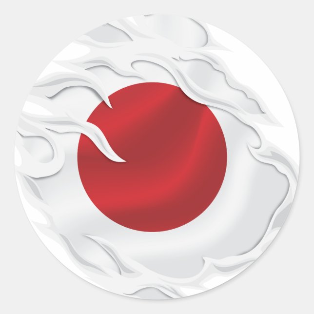 Sticker Rond Le drapeau japonais déchiré (Devant)
