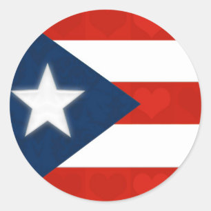 Sticker Rond Le drapeau portoricain des coeurs rayés rouges