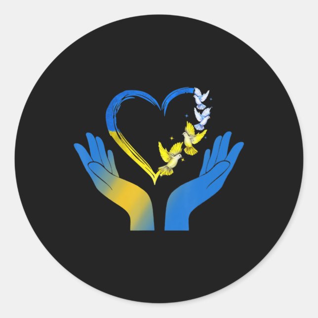 Sticker Rond Le Drapeau Ukrainien Dove Ukraine Coeur Mains (Devant)