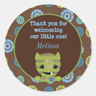 Sticker Rond LE GARÇON MONSTER JETER UN Baby shower de livre bl