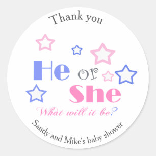 Sticker Rond Le genre indiquent le baby shower lui ou elle baby