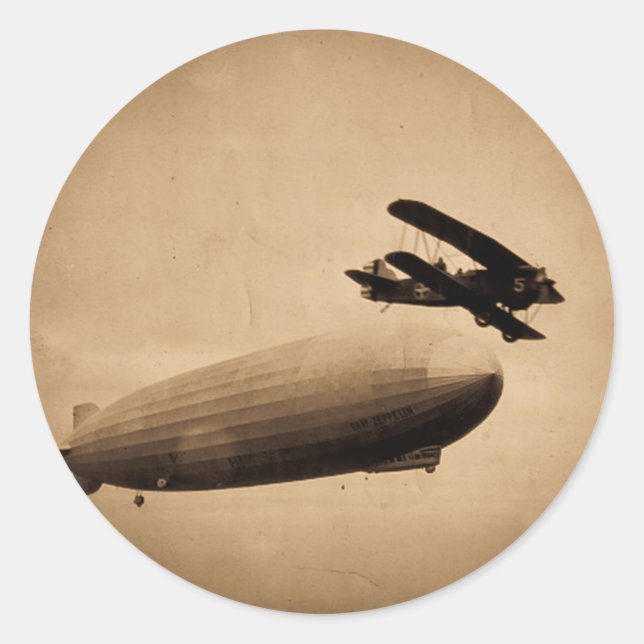 Sticker Rond Le Graf Zeppelin approchant New York City 1928 (Devant)