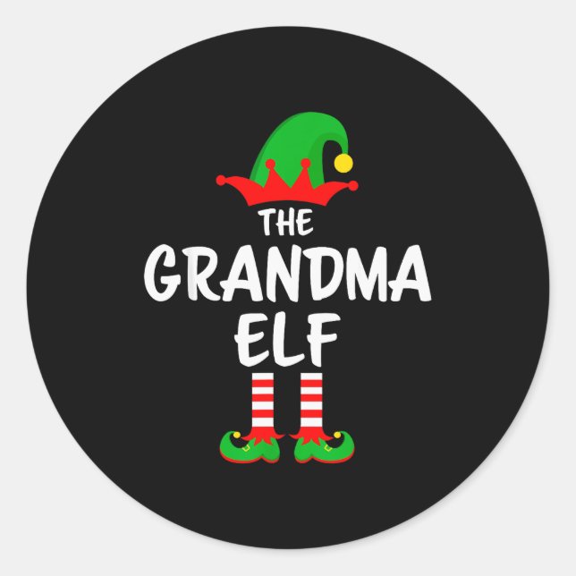 Sticker Rond Le Grand-Mère Elf Matching Famille Noël  (Devant)