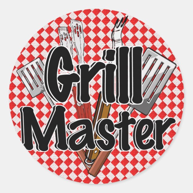 Sticker Rond Le Grill Master avec outils pour barbecue (Devant)