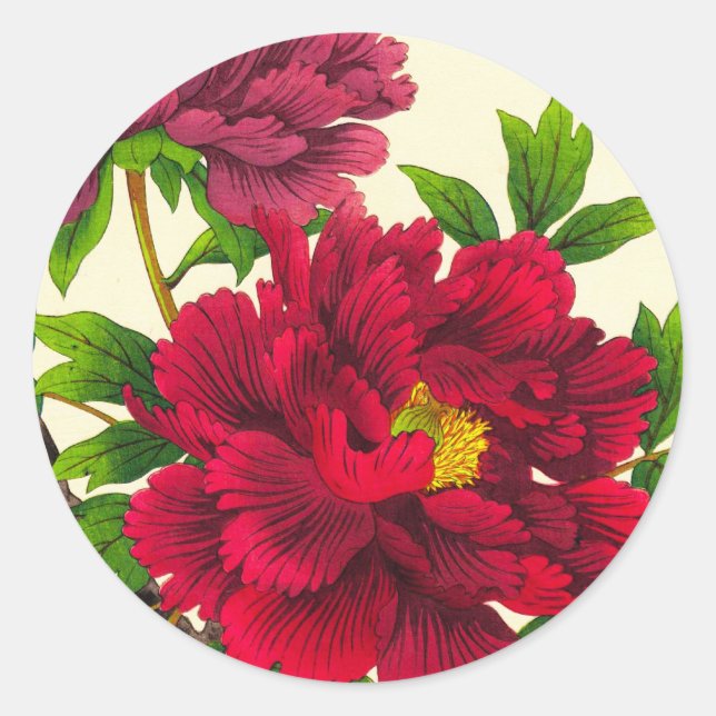Sticker Rond Le Japonais de pivoine de Nishimura Hodo fleurit (Devant)