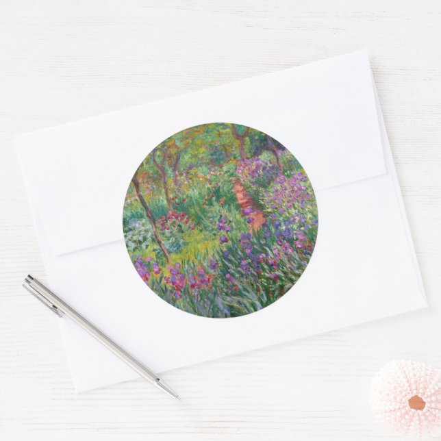Sticker Rond Le Jardin Iris De Giverny By Claude Monet (Enveloppe)