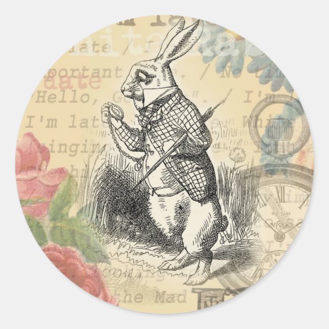 Sticker Rond Le lapin blanc Alice au pays des merveilles (Devant)