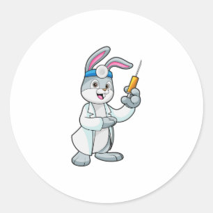 Sticker Rond Le lapin comme docteur à la vaccination avec la se