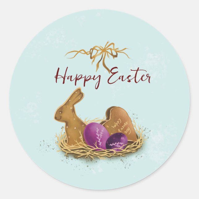 Sticker Rond "Le lapin d'aquarelle de Pâques à la chasse" (Devant)