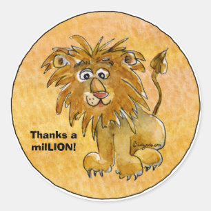 Sticker Rond Le lion de bande dessinée remercie de des