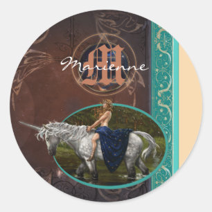 Sticker Rond Le livre de l'alchimiste et la licorne de l'imagin