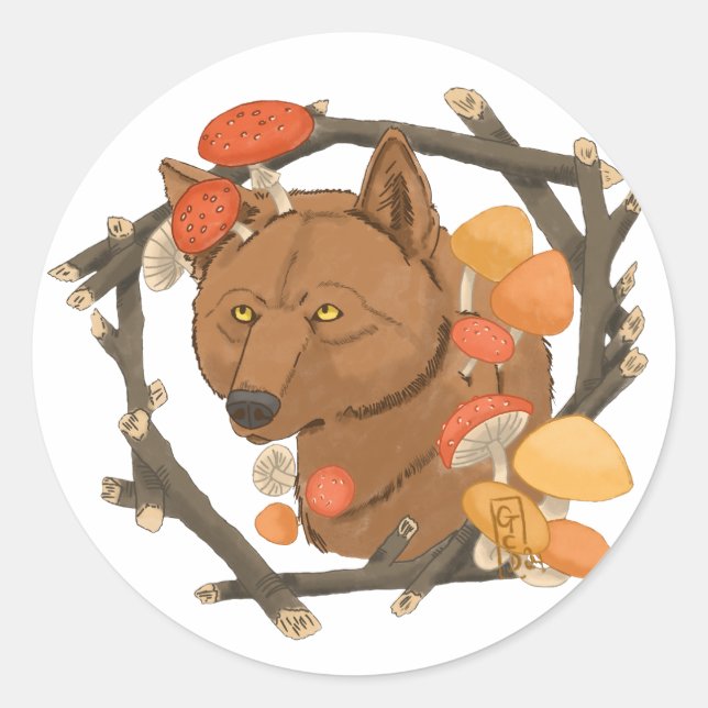 Sticker Rond Le loup d'automne OC (Devant)