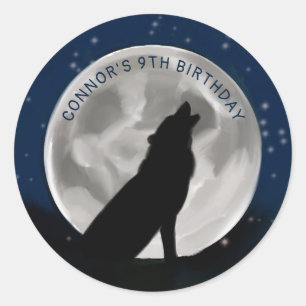 Sticker Rond Le loup des enfants hurle à la Moon Wolves Party