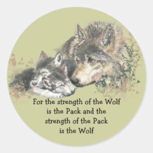 Sticker Rond Le loup et la famille de paquet citent l'art de