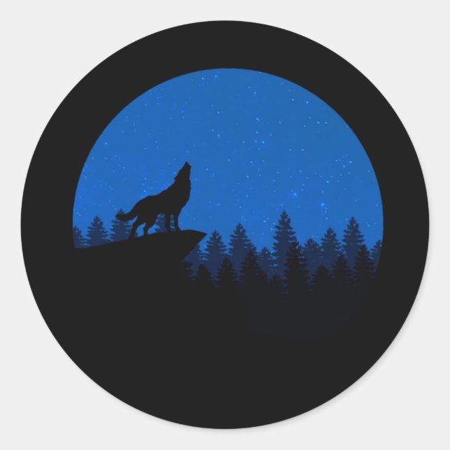 Sticker Rond Le loup hurle à la lune (Devant)