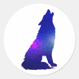 Sticker Rond Le loup spatial hurle - Choisir la couleur arrière