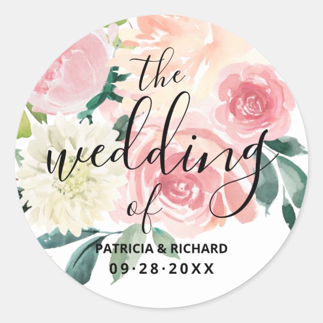 Sticker Rond Le Mariage Du Mariage Floral Rose (Devant)