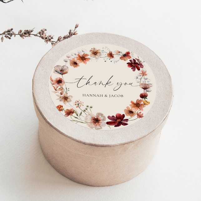 Sticker Rond Le Mariage Fleur sauvage Boho Merci Favoriser (Créateur téléchargé)