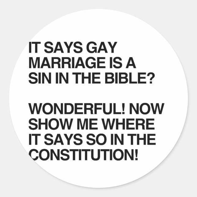 STICKER ROND LE MARIAGE GAY EST UN PÉCHÉ DE LA BIBLE (Devant)