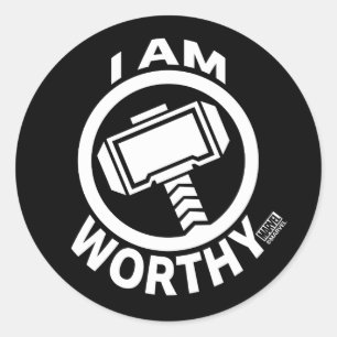 Sticker Rond Le Marteau de Thor - Je suis digne