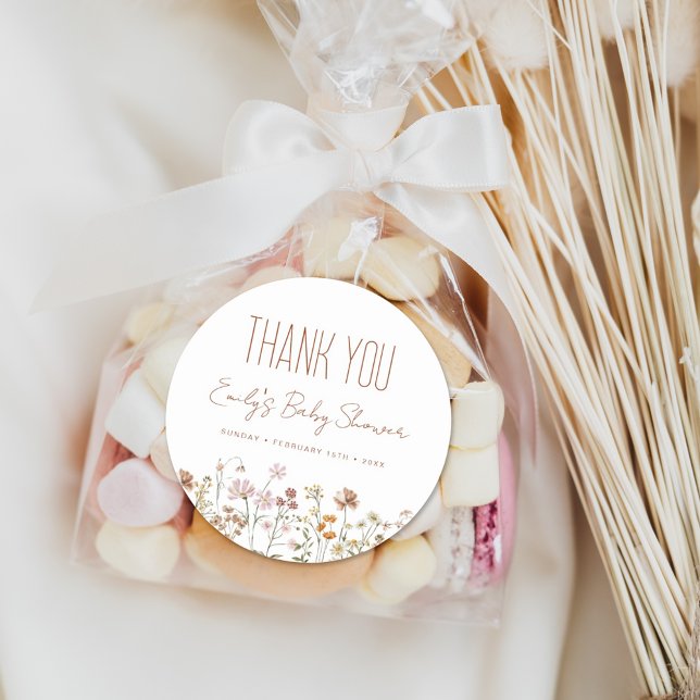Sticker Rond Le Merci du petit Baby shower Fleur sauvage est fa (Créateur téléchargé)