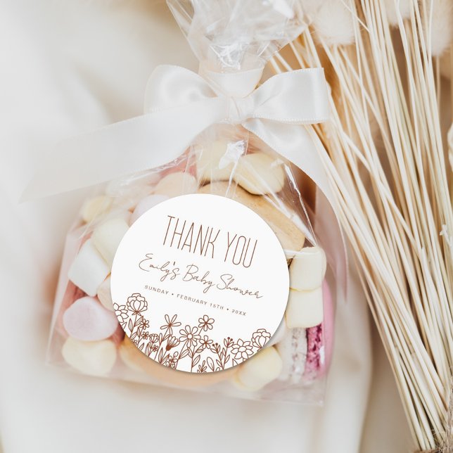 Sticker Rond Le Merci du petit Baby shower Fleur sauvage est fa (Créateur téléchargé)