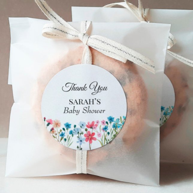 Sticker Rond Le Merci du petit Baby shower Fleur sauvage est fa (Créateur téléchargé)