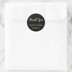 Sticker Rond Le Merci Mariage élégant Black Gold Script favoris