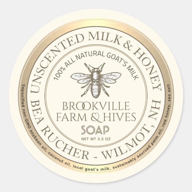 Sticker Rond Le miel et le savon au lait du beekeeper (Devant)