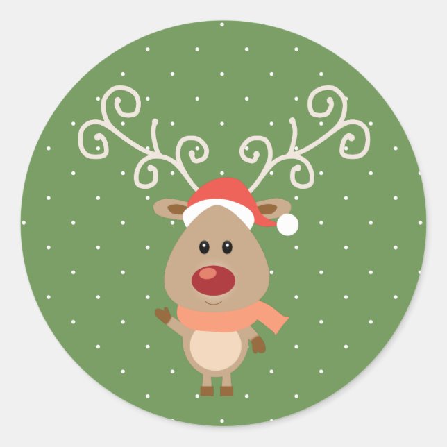 Sticker Rond Le mignon Rudolph, dessin animé de rennes à nez ro (Devant)