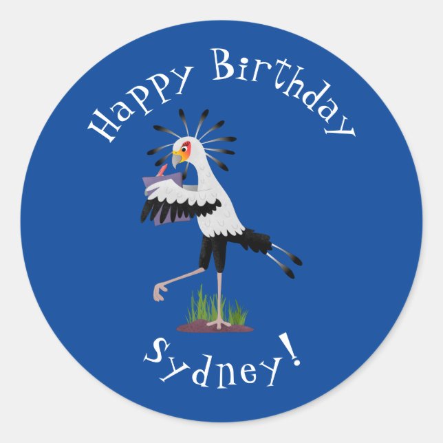 Sticker Rond Le mignon secrétaire oiseau écrire des notes dessi (Devant)