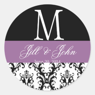 Sticker Rond Le monogramme pourpre de mariage appelle le joint